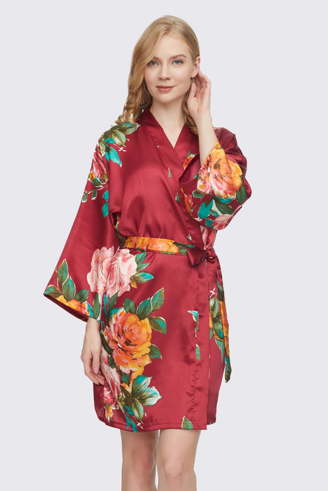 Floral Satin Robe Short Sleepwear Gown