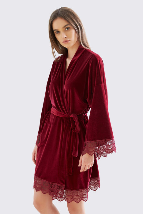 Velvet Short Lace Robe Burgundy Robe For Women