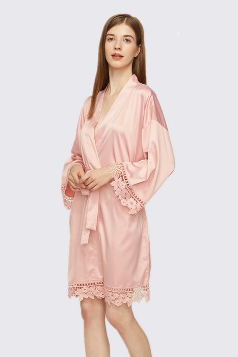 Light pink Bridesmaid Floral Lace Robe Bathrobe For Women Plain Color