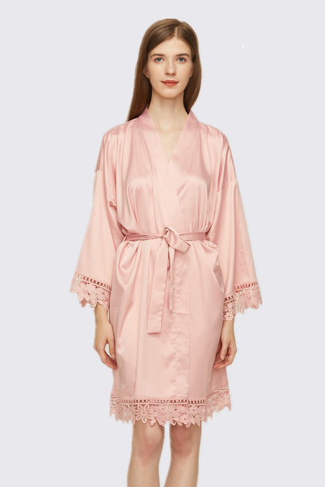 Light pink Bridesmaid Floral Lace Robe Bathrobe For Women Plain Color