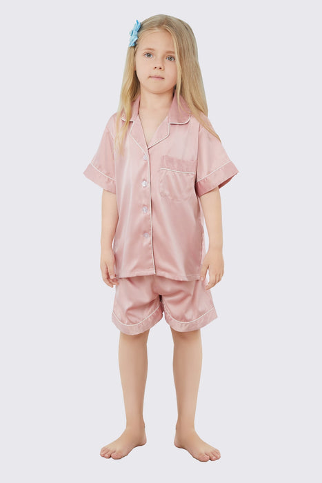 Mauve Satin Pajama Set For Kid Short Length