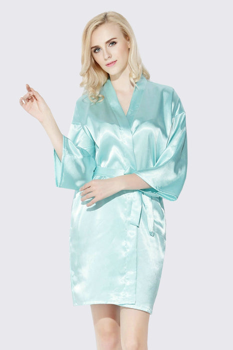 Peach Kimono Satin Robe Short Length For Women