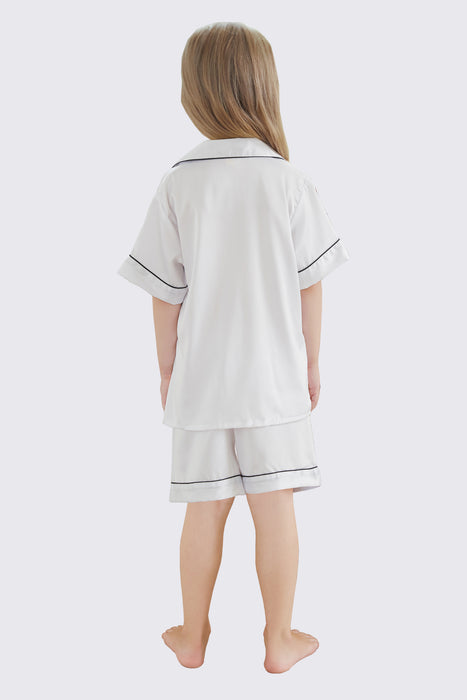 Kid Satin Pajama Set Short Length Solid Color Sleepwear