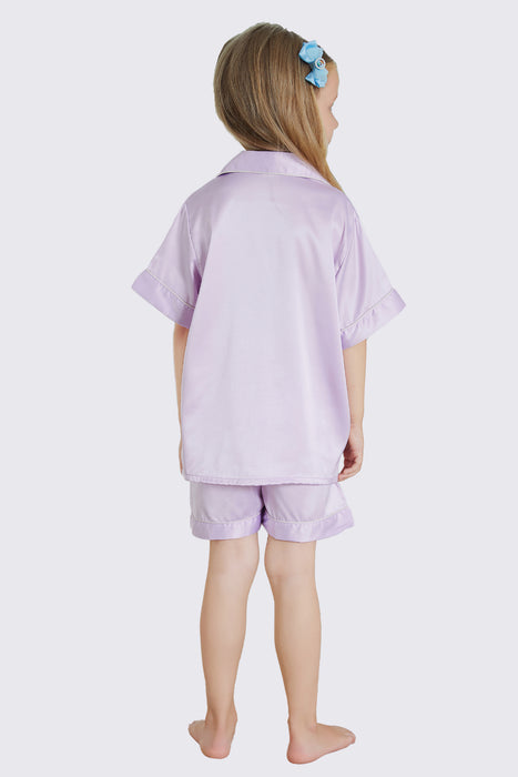 Kid Satin Pajama Set Short Length Solid Color Sleepwear