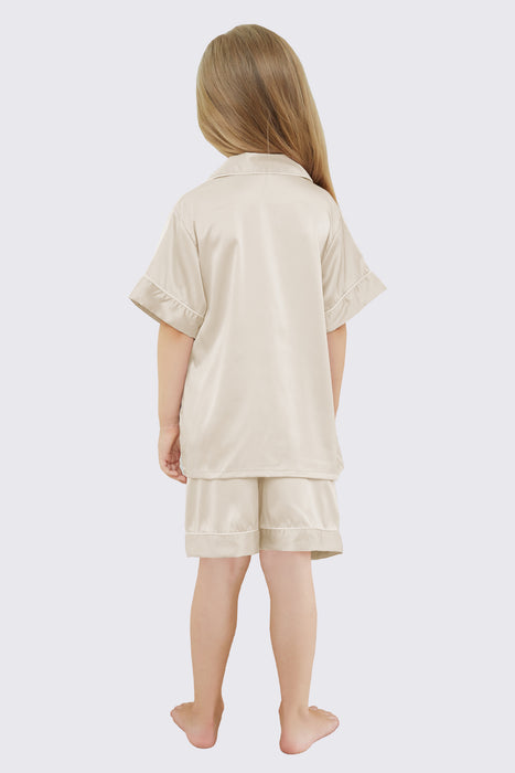 Kid Satin Pajama Set Short Length Solid Color Sleepwear