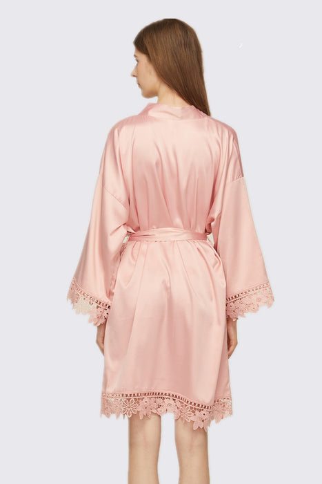 Light pink Bridesmaid Floral Lace Robe Bathrobe For Women Plain Color