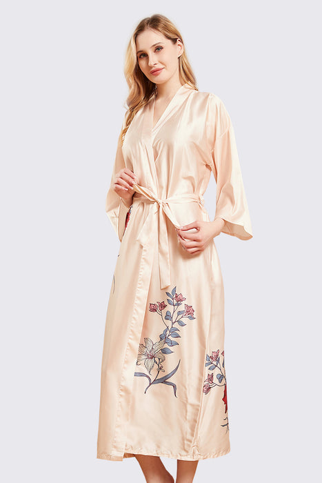 Long Robe Digital Printing Satin Nighty Gown For Women