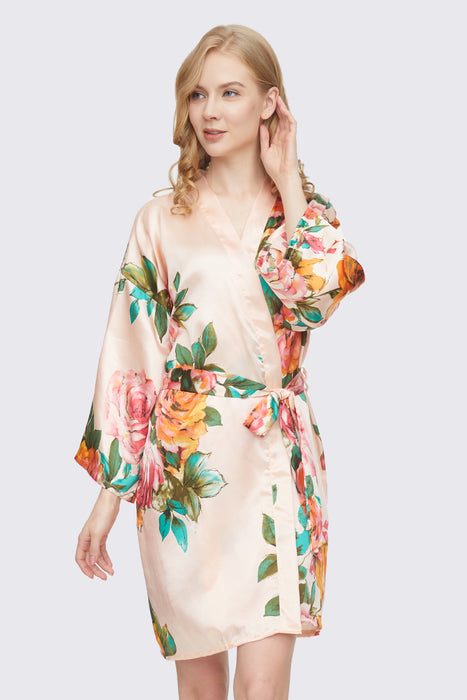 Floral Satin Robe Short Sleepwear Gown