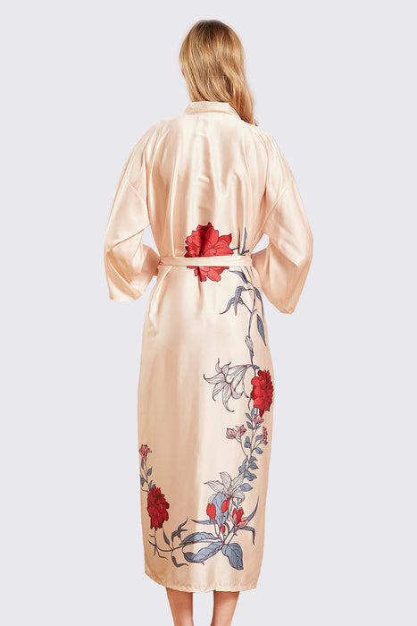 Long Robe Digital Printing Satin Nighty Gown For Women