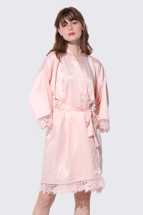Light pink Bridesmaid Floral Lace Robe Bathrobe For Women Plain Color