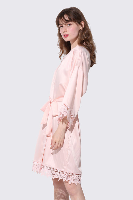 Light pink Bridesmaid Floral Lace Robe Bathrobe For Women Plain Color