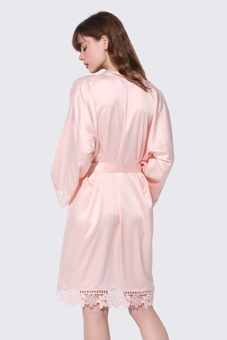 Light pink Bridesmaid Floral Lace Robe Bathrobe For Women Plain Color