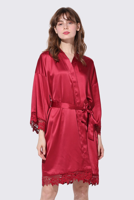 Light pink Bridesmaid Floral Lace Robe Bathrobe For Women Plain Color
