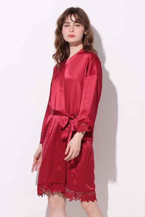 Light pink Bridesmaid Floral Lace Robe Bathrobe For Women Plain Color