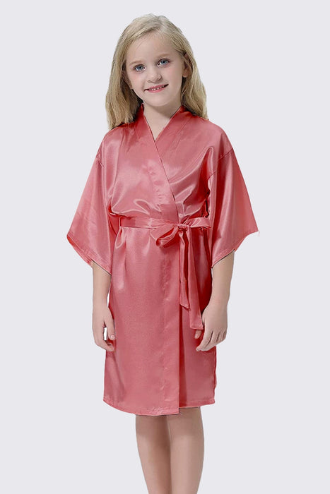 Champagne Kid Satin Plain Robe Kimono Kid's Robe