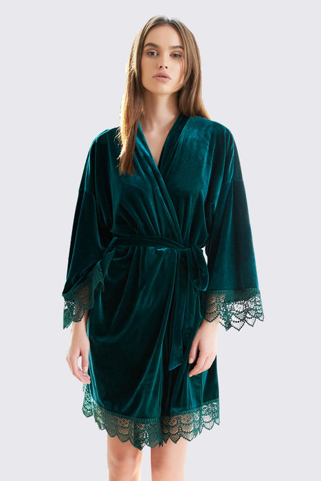 Velvet Short Lace Robe Burgundy Robe For Women