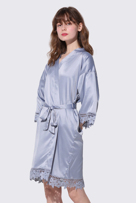 Mauve Bridesmaid Floral Lace Robe Bathrobe For Women Plain Color