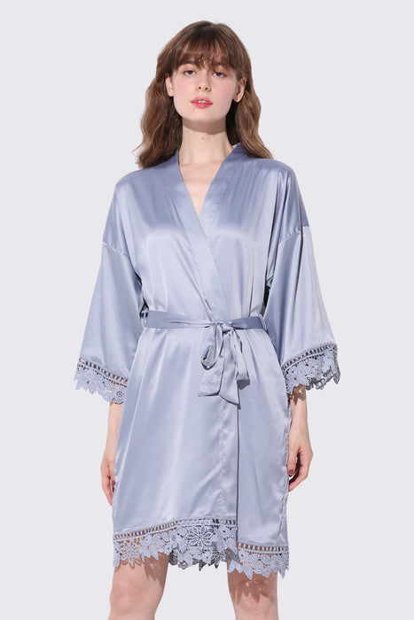 Light pink Bridesmaid Floral Lace Robe Bathrobe For Women Plain Color