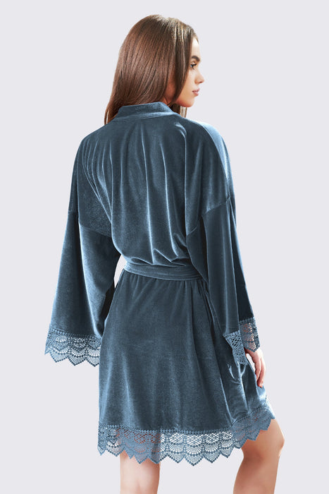 Velvet Short Lace Robe Burgundy Robe For Women