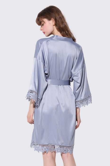 Light pink Bridesmaid Floral Lace Robe Bathrobe For Women Plain Color