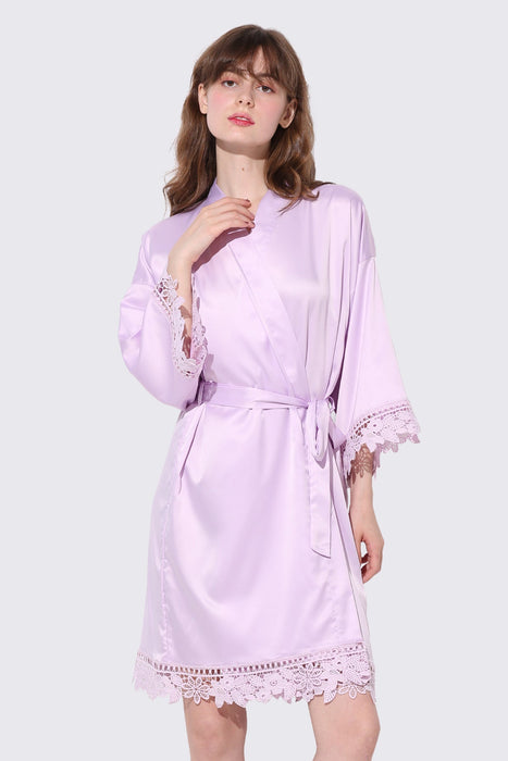 Light pink Bridesmaid Floral Lace Robe Bathrobe For Women Plain Color