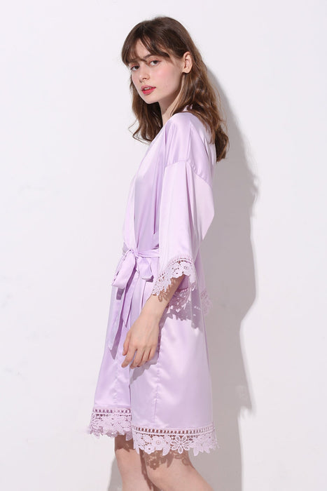 Mauve Bridesmaid Floral Lace Robe Bathrobe For Women Plain Color
