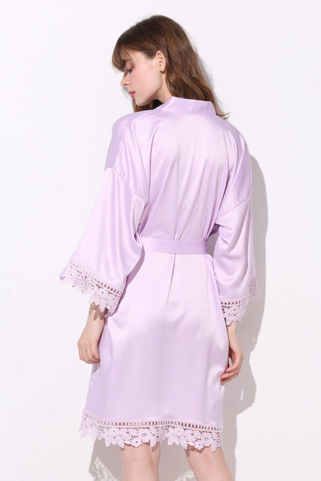 Mauve Bridesmaid Floral Lace Robe Bathrobe For Women Plain Color