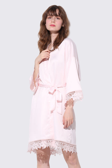 Light pink Bridesmaid Floral Lace Robe Bathrobe For Women Plain Color