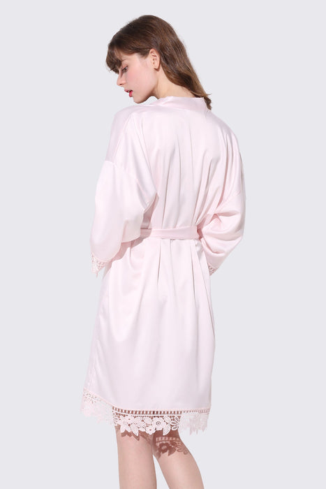 Light pink Bridesmaid Floral Lace Robe Bathrobe For Women Plain Color