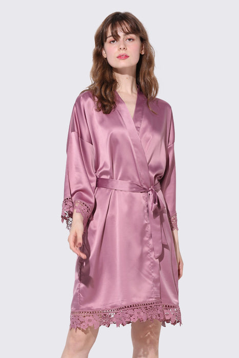 Light pink Bridesmaid Floral Lace Robe Bathrobe For Women Plain Color