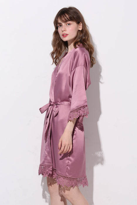Light pink Bridesmaid Floral Lace Robe Bathrobe For Women Plain Color