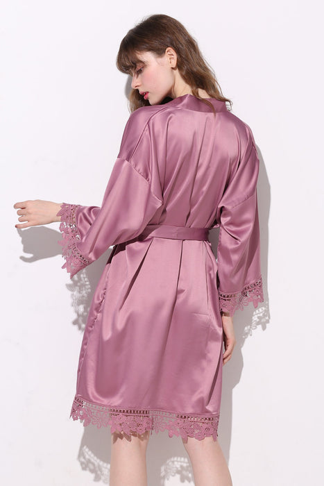 Light pink Bridesmaid Floral Lace Robe Bathrobe For Women Plain Color