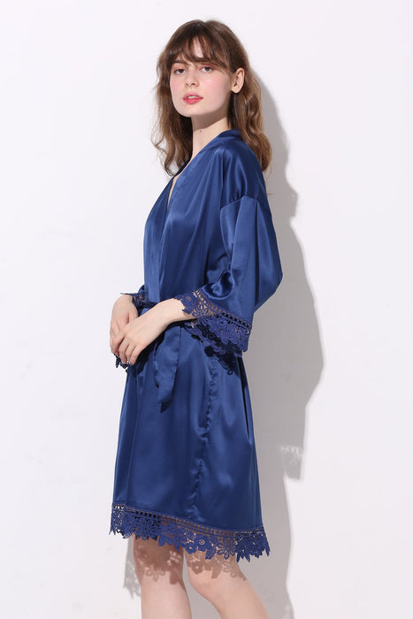 Light pink Bridesmaid Floral Lace Robe Bathrobe For Women Plain Color
