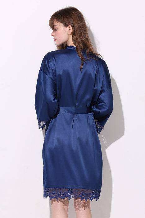 Bridesmaid Floral Lace Robe Bathrobe For Women Plain Color