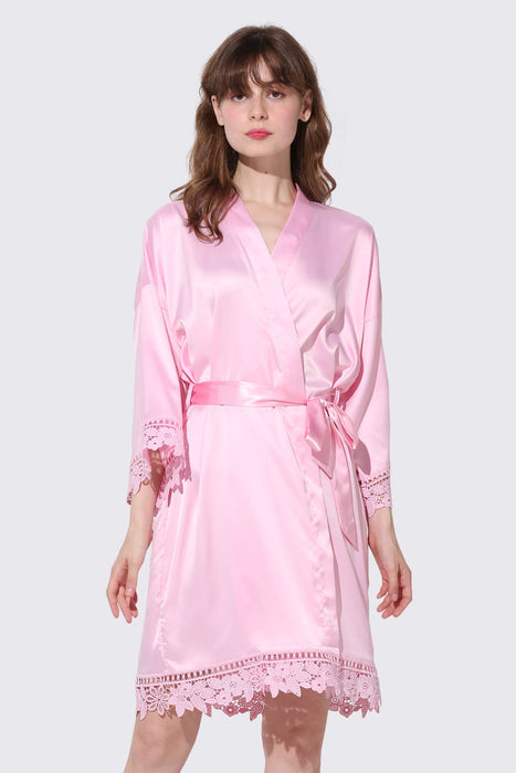 Mauve Bridesmaid Floral Lace Robe Bathrobe For Women Plain Color