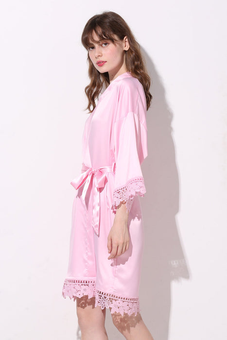 Light pink Bridesmaid Floral Lace Robe Bathrobe For Women Plain Color