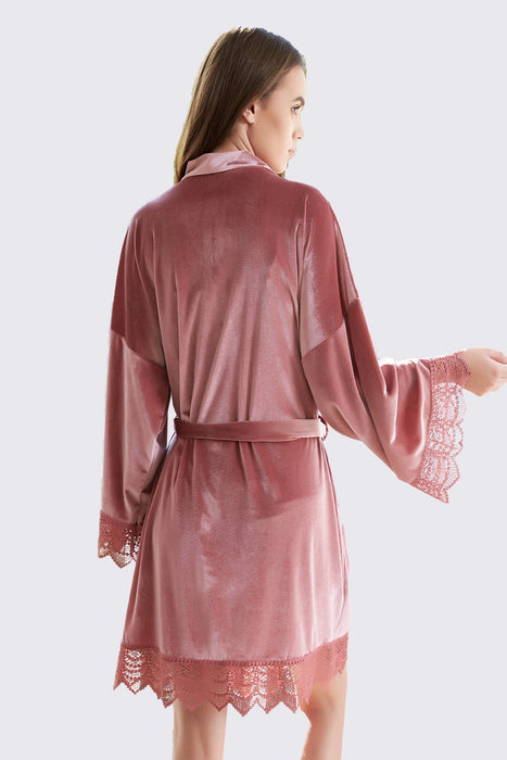 Velvet Short Lace Robe Burgundy Robe For Women