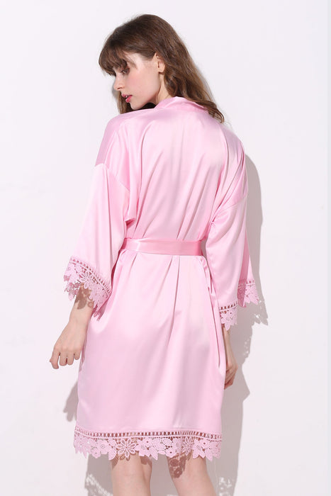 Mauve Bridesmaid Floral Lace Robe Bathrobe For Women Plain Color