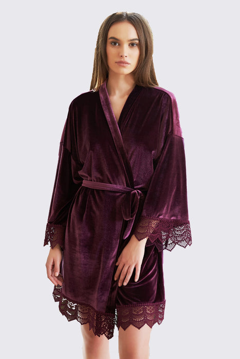 Velvet Short Lace Robe Burgundy Robe For Women