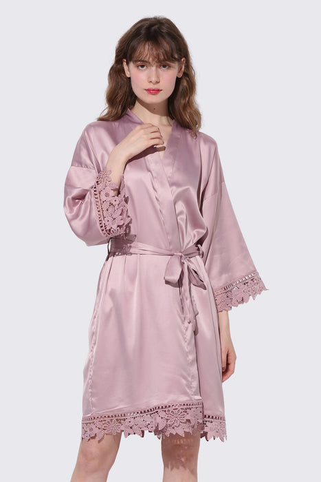 Light pink Bridesmaid Floral Lace Robe Bathrobe For Women Plain Color