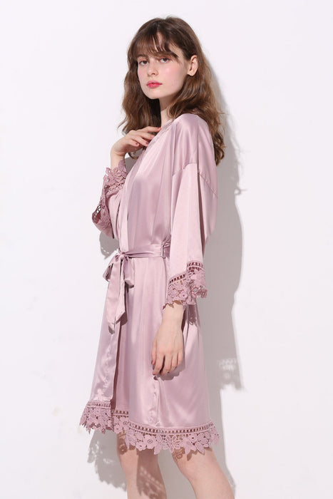Light pink Bridesmaid Floral Lace Robe Bathrobe For Women Plain Color