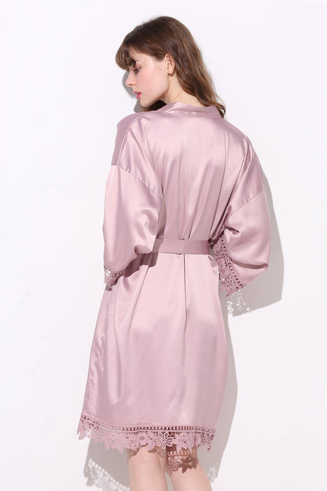 Light pink Bridesmaid Floral Lace Robe Bathrobe For Women Plain Color