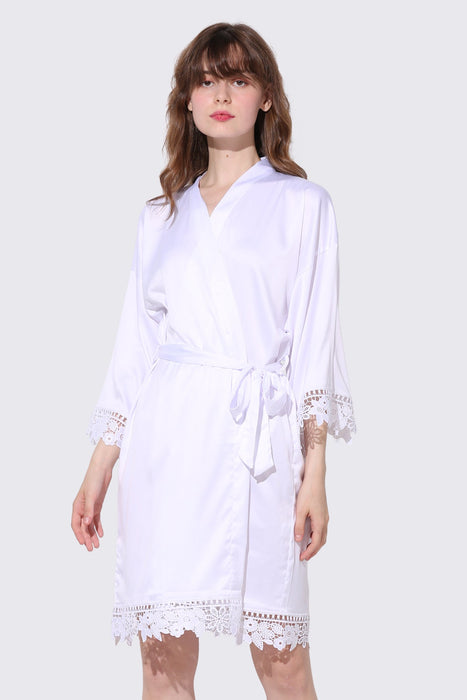 Mauve Bridesmaid Floral Lace Robe Bathrobe For Women Plain Color