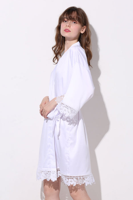 Light pink Bridesmaid Floral Lace Robe Bathrobe For Women Plain Color