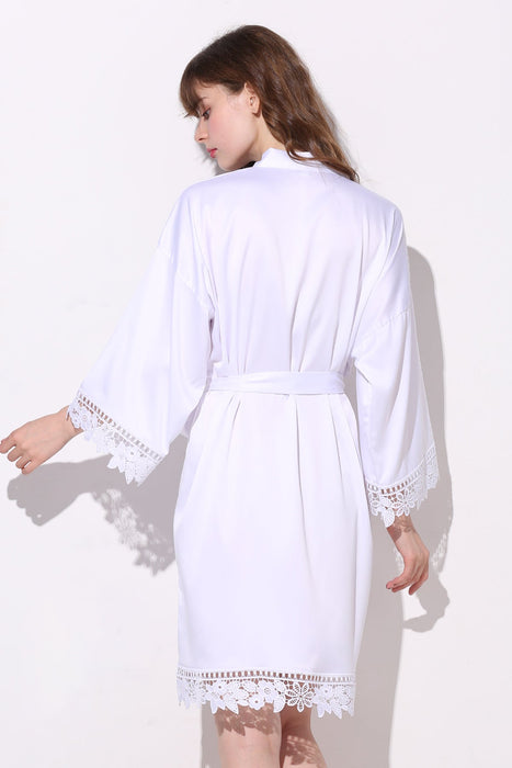 Mauve Bridesmaid Floral Lace Robe Bathrobe For Women Plain Color