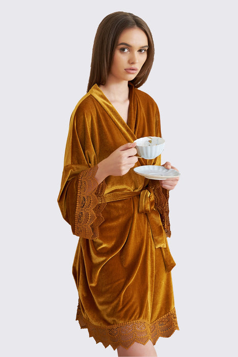 Velvet Short Lace Robe Burgundy Robe For Women